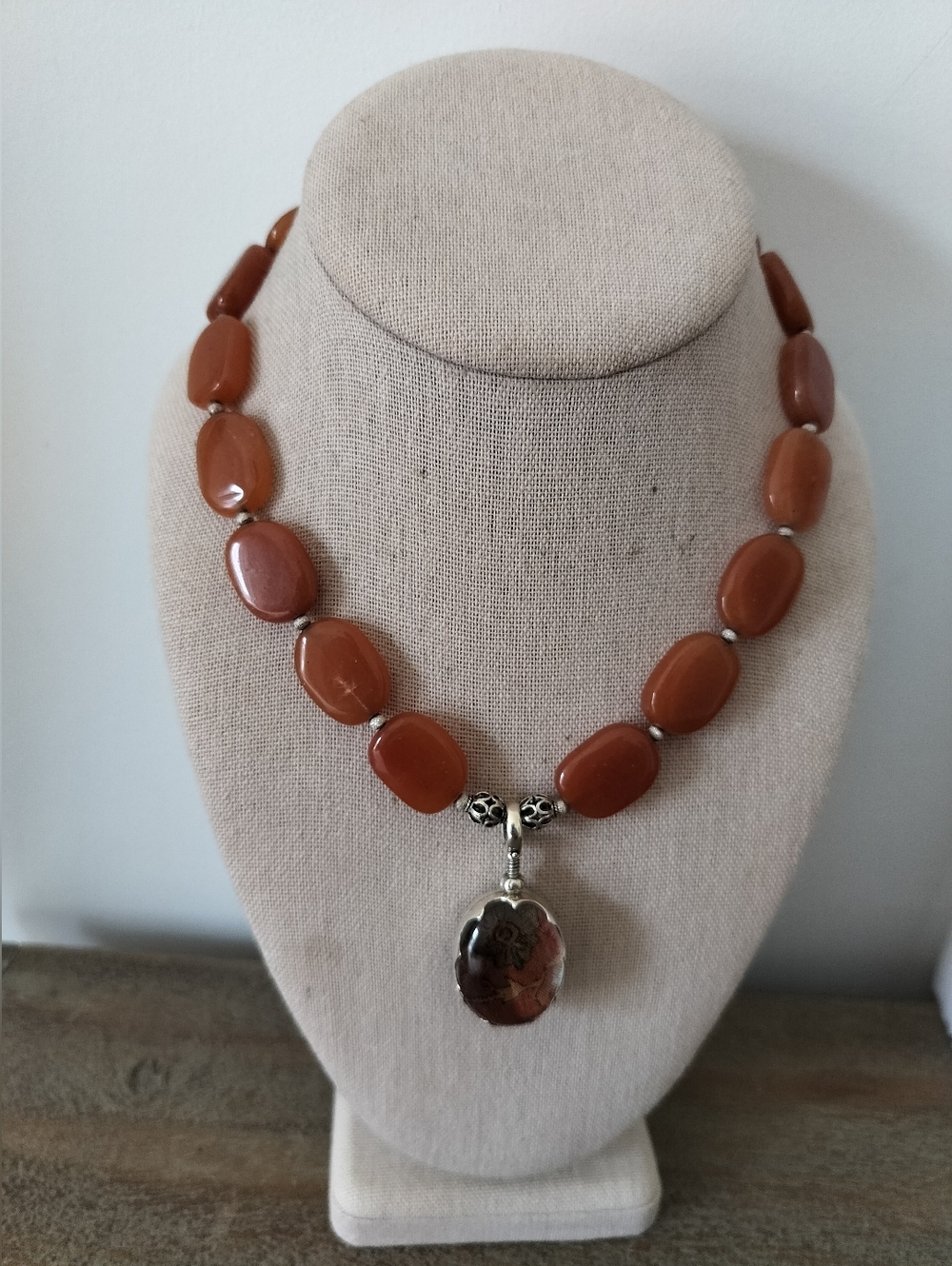 Sterling Silver 925 Large Bead Necklace with Open Pendant